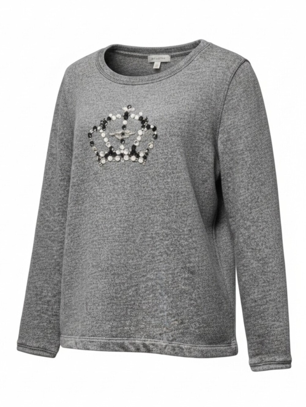 CROWN & IVY | COTTON BLEND LIGHT WEIGHT SCOOP NECK EMBELLISHED SWEATSHIRT